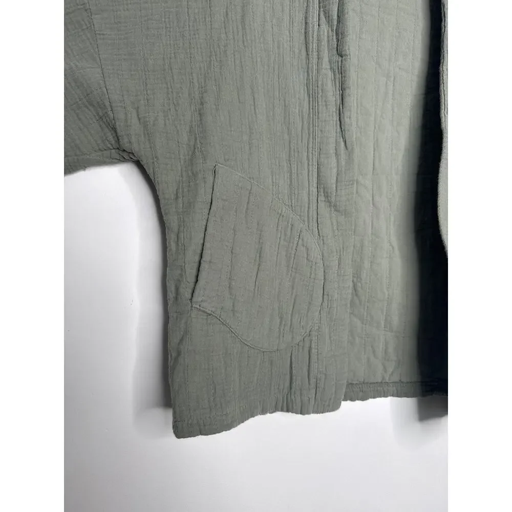 Moonsun Italian Gauze Cotton Olive Open Jacket open front pockets small